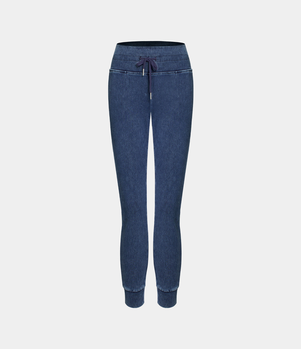 High Waisted Drawstring Pocket Washed Casual Jeans — Washed Denim Bleached Blue — view 7