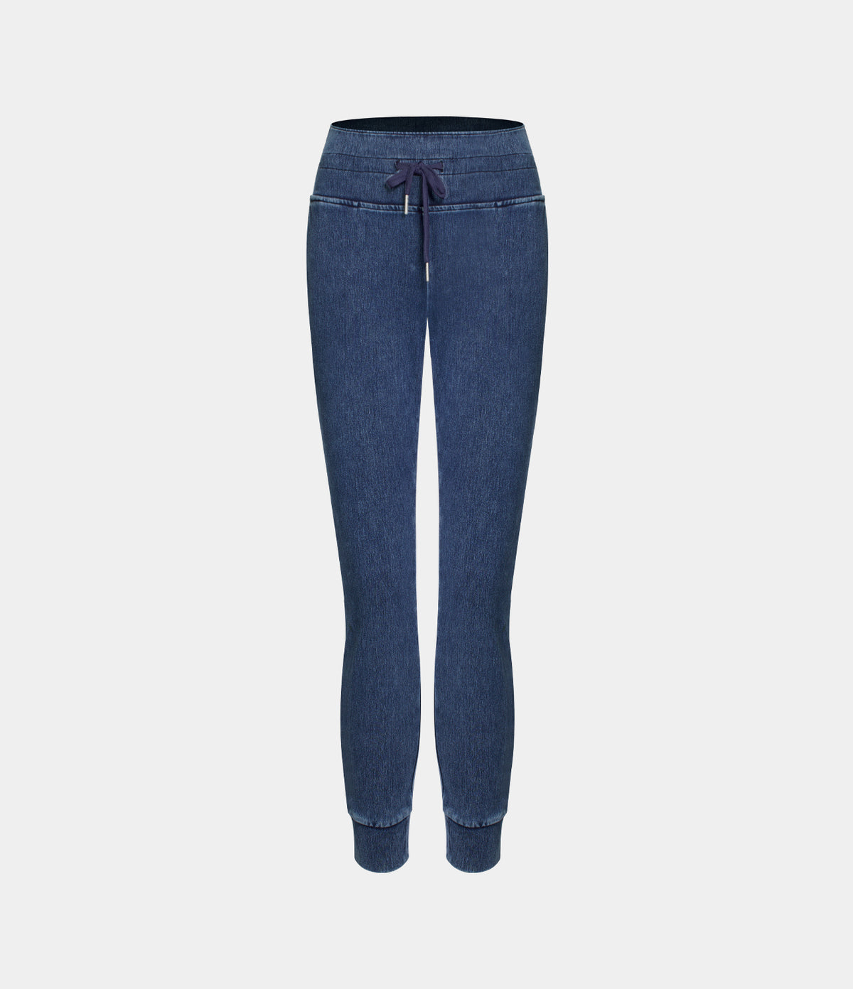 High Waisted Drawstring Pocket Washed Casual Jeans — Washed Denim Bleached Blue — view 7