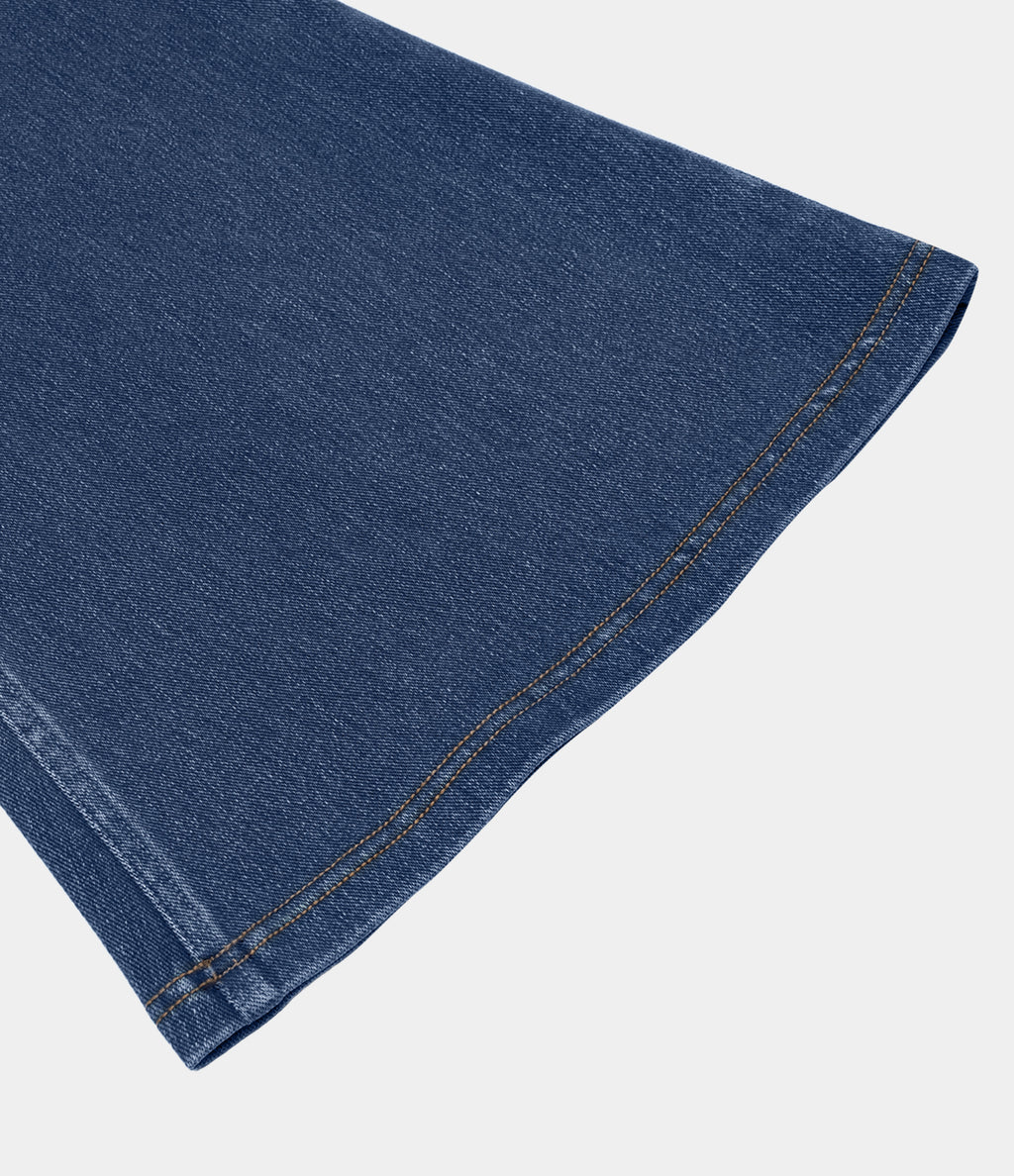 High Waisted Crossover Pocket Washed Casual Jeans — Washed Denim Bleached Blue — view 8