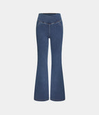 High Waisted Crossover Pocket Washed Casual Jeans — Washed Denim Bleached Blue — view 7