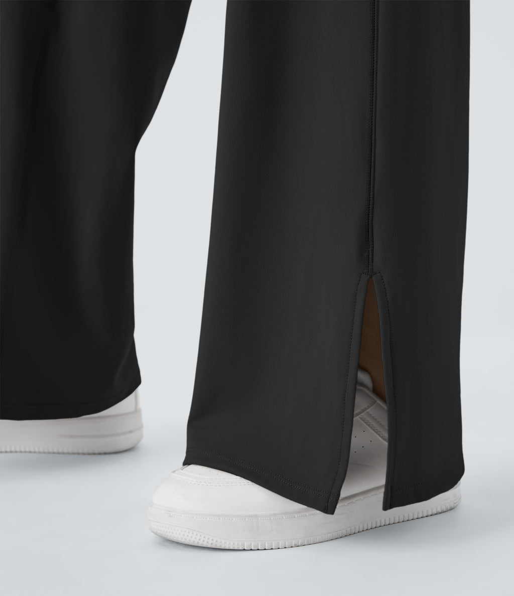Crossover Pocket Hem Wide Leg Yoga Trousers-Smile — Black — view 6