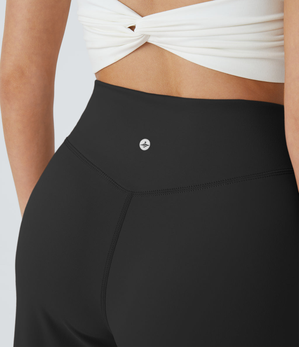 Crossover Pocket Hem Wide Leg Yoga Trousers-Smile — Black — view 5