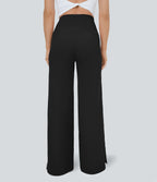 Crossover Pocket Hem Wide Leg Yoga Trousers-Smile — Black — view 2