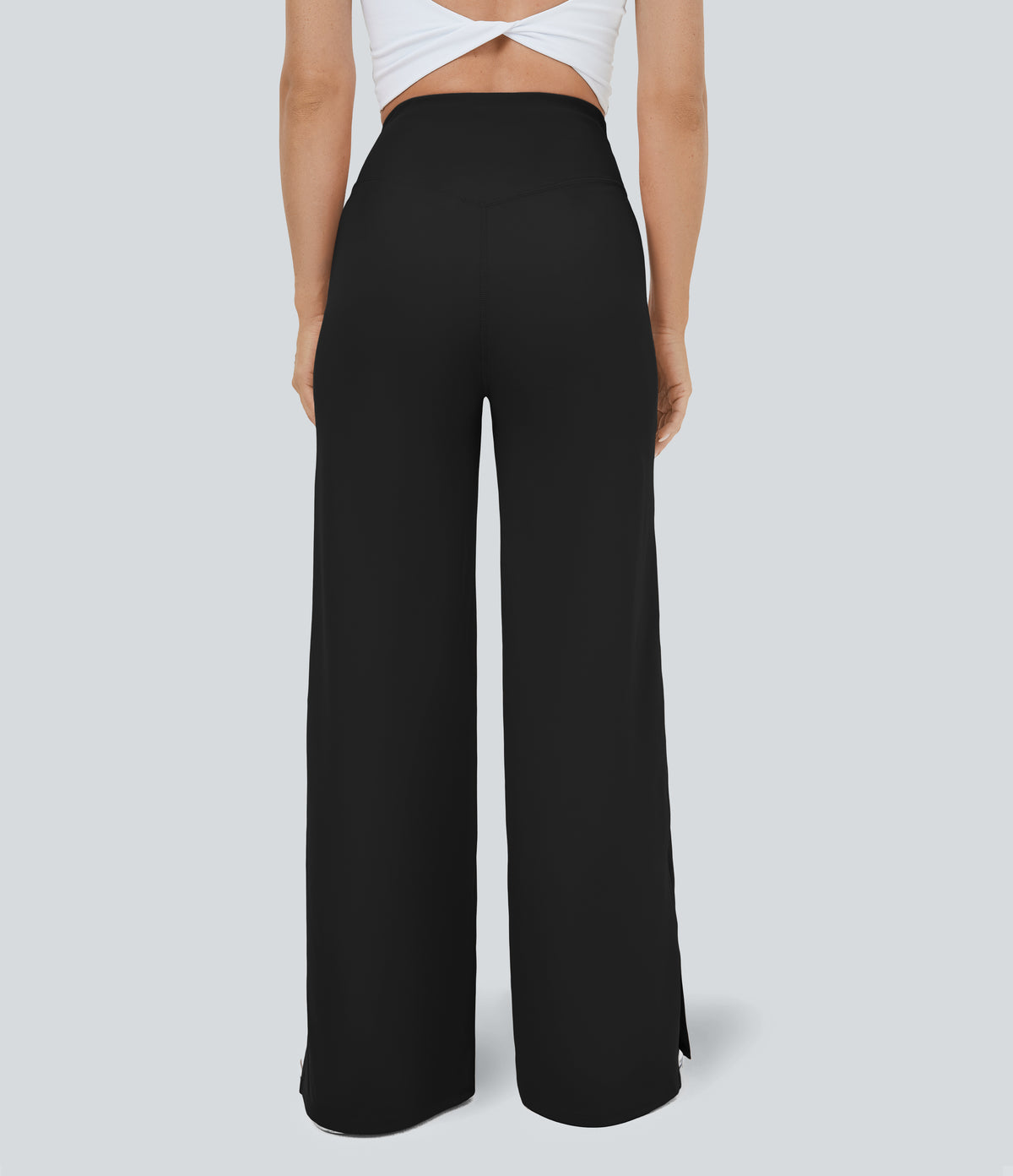 Crossover Pocket Hem Wide Leg Yoga Trousers-Smile — Black — view 2