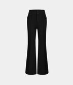 High Waisted Side Flap Pocket Flare Casual Cargo Trousers — Black — view 7