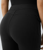 High Waisted Side Flap Pocket Flare Casual Cargo Trousers — Black — view 5
