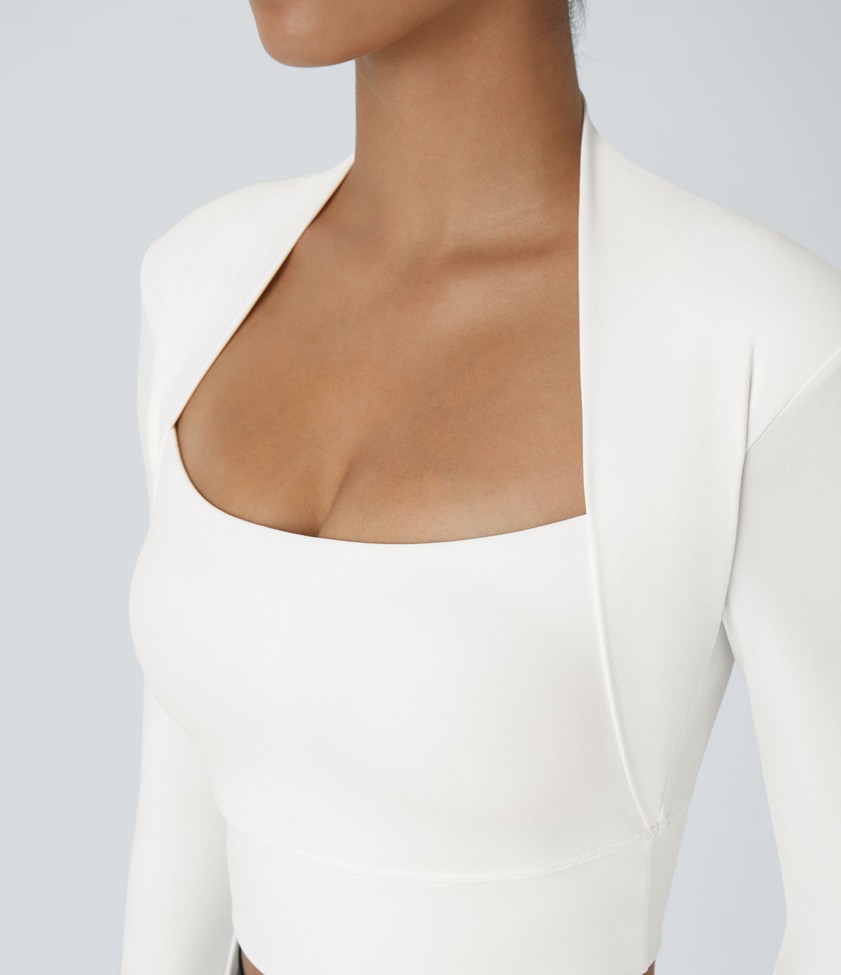 Plush Long Sleeve Thumb Hole 2-in-1 Cropped Yoga Sports Top — White — view 4