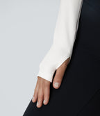 Plush Long Sleeve Thumb Hole 2-in-1 Cropped Yoga Sports Top — White — view 5