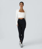 Plush Long Sleeve Thumb Hole 2-in-1 Cropped Yoga Sports Top — White — view 6