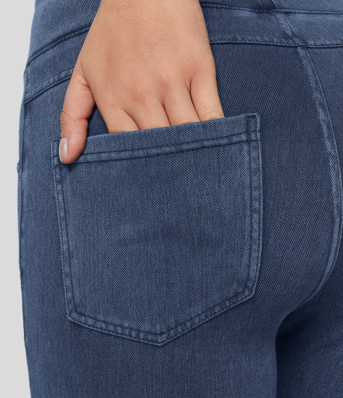 Denim Heat High Waisted Pocket Casual Leggings — Light Ocean Blue Denim — view 5