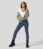 Denim Heat High Waisted Pocket Casual Leggings — Light Ocean Blue Denim — view 8