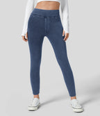 Denim Heat High Waisted Pocket Casual Leggings — Light Ocean Blue Denim — view 2