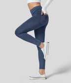 Denim Heat High Waisted Pocket Casual Leggings — Light Ocean Blue Denim — view 3