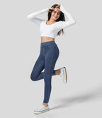 Denim Heat High Waisted Pocket Casual Leggings — Light Ocean Blue Denim — view 6