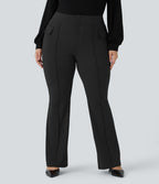 High Waisted Side Flap Pocket Flare Plus Size Casual Cargo Pants — Black — view 7