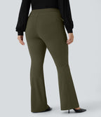 High Waisted Side Flap Pocket Flare Plus Size Casual Cargo Pants — Forest Night — view 2