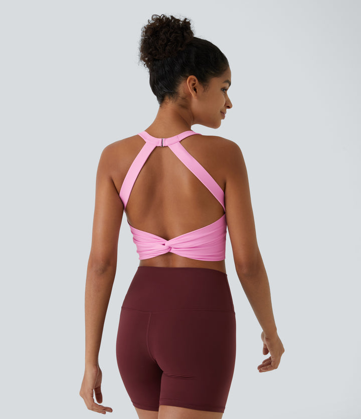 Plush Cut Out Cropped Yoga Tank Vest Top — Nosegay — view 1