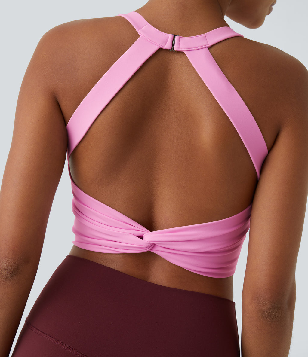Plush Cut Out Cropped Yoga Tank Vest Top — Nosegay — view 4