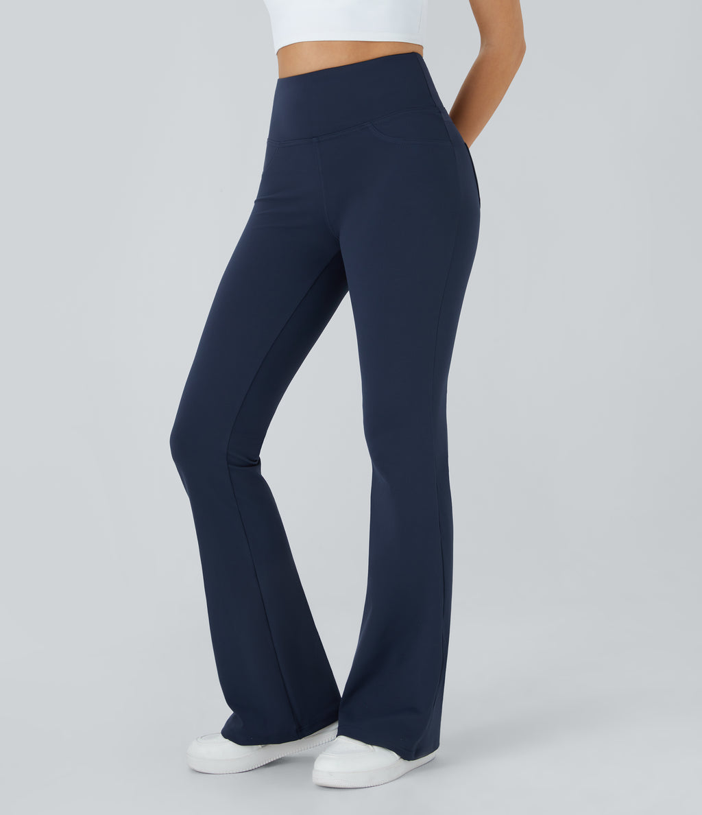 High Waisted Pocket Flare Yoga Leggings — Midnight Blue — view 5