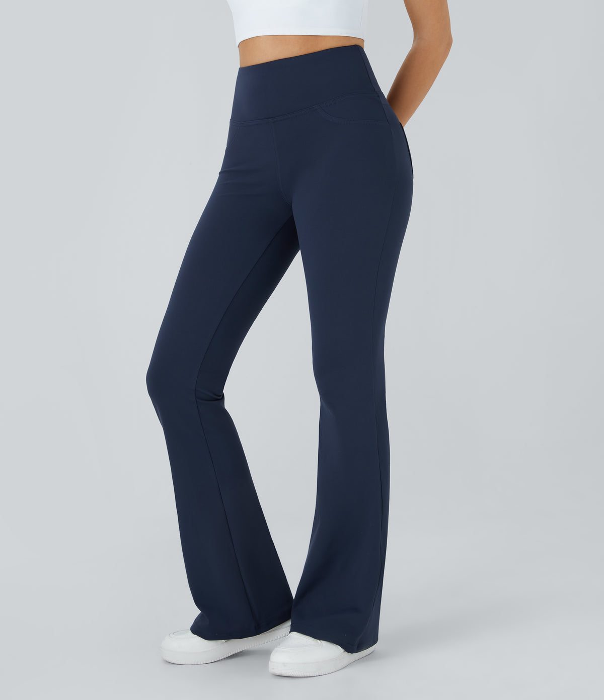 High Waisted Pocket Flare Yoga Leggings — Midnight Blue — view 5