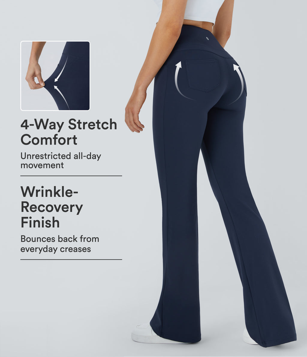 High Waisted Pocket Flare Yoga Leggings — Midnight Blue — view 1