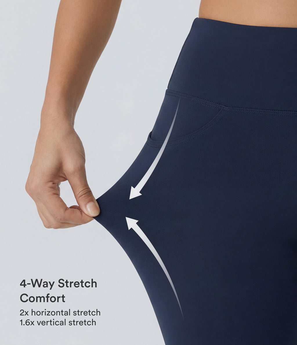 High Waisted Pocket Flare Yoga Leggings — Midnight Blue — view 2