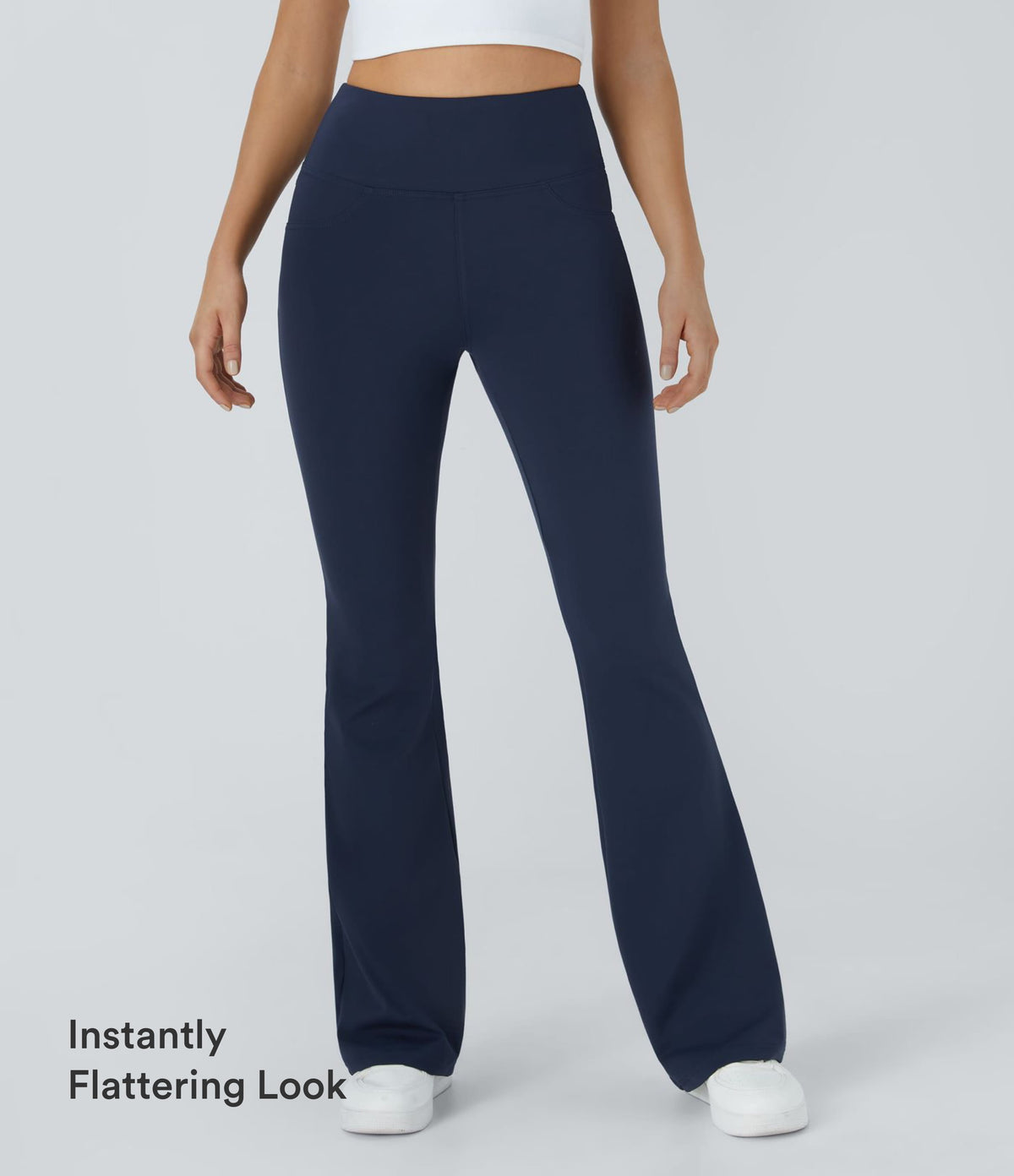High Waisted Pocket Flare Yoga Leggings — Midnight Blue — view 3