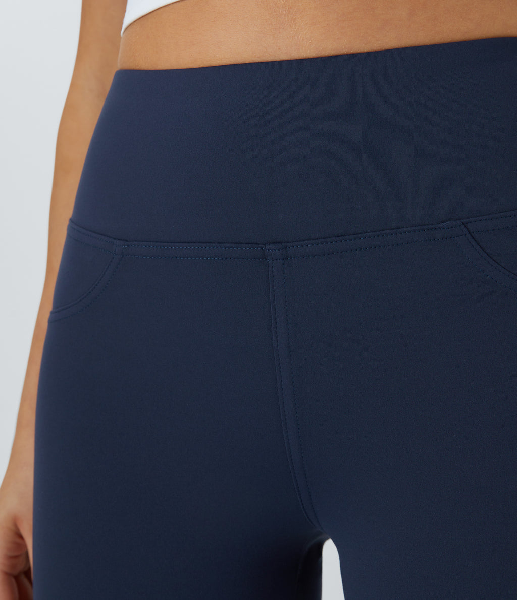 High Waisted Pocket Flare Yoga Leggings — Midnight Blue — view 7