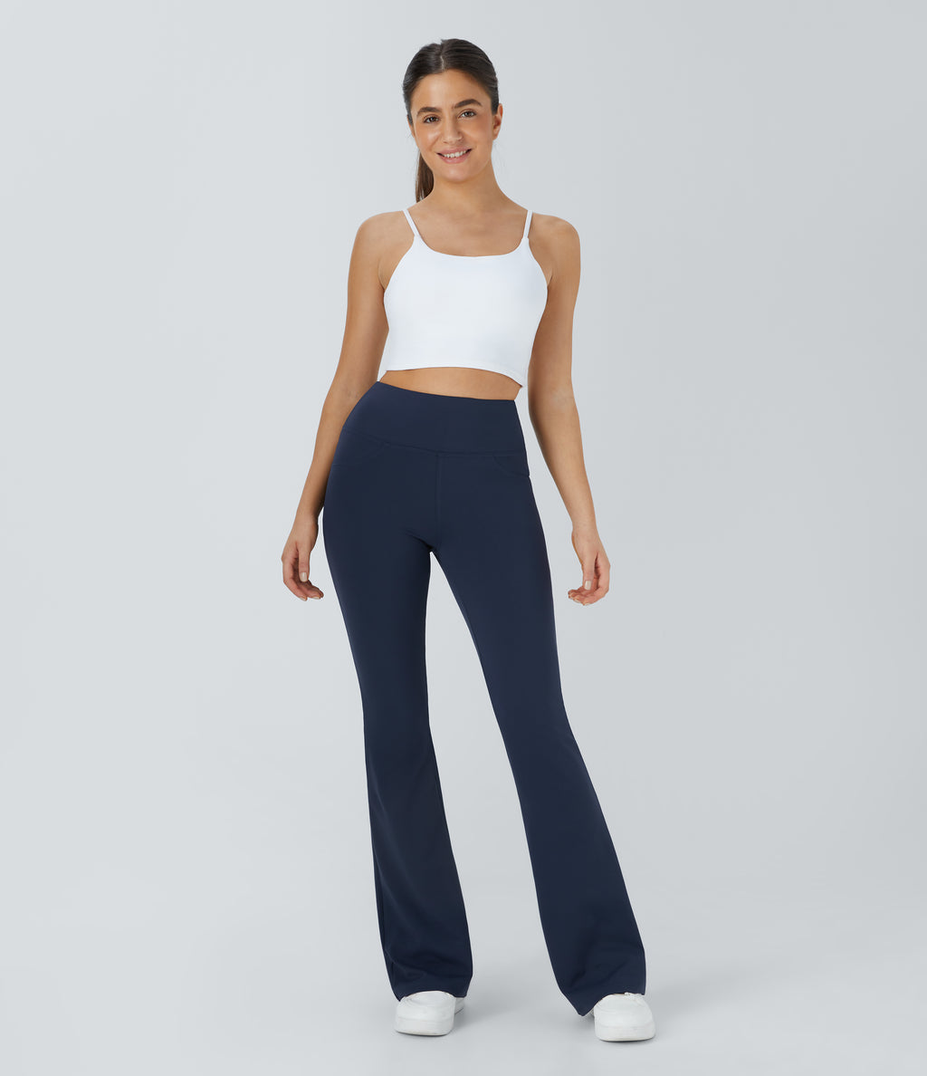High Waisted Pocket Flare Yoga Leggings — Midnight Blue — view 6