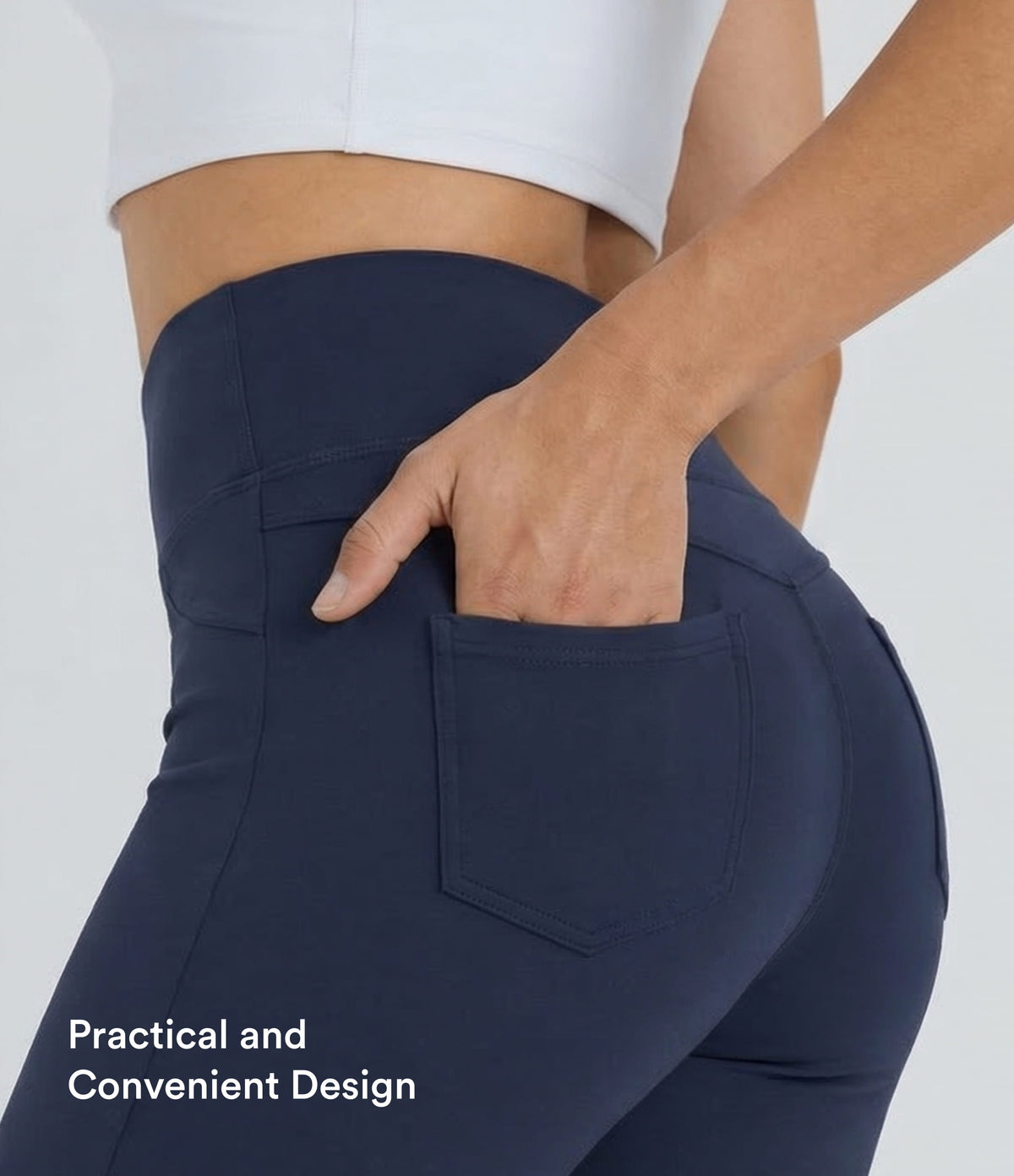 High Waisted Pocket Flare Yoga Leggings — Midnight Blue — view 4