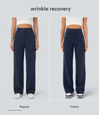 High Waisted Pockets Straight Leg Casual Trousers — Midnight Blue — view 5