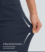 High Waisted Pockets Straight Leg Casual Trousers — Midnight Blue — view 4