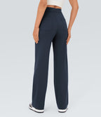 High Waisted Pockets Straight Leg Casual Trousers — Midnight Blue — view 2
