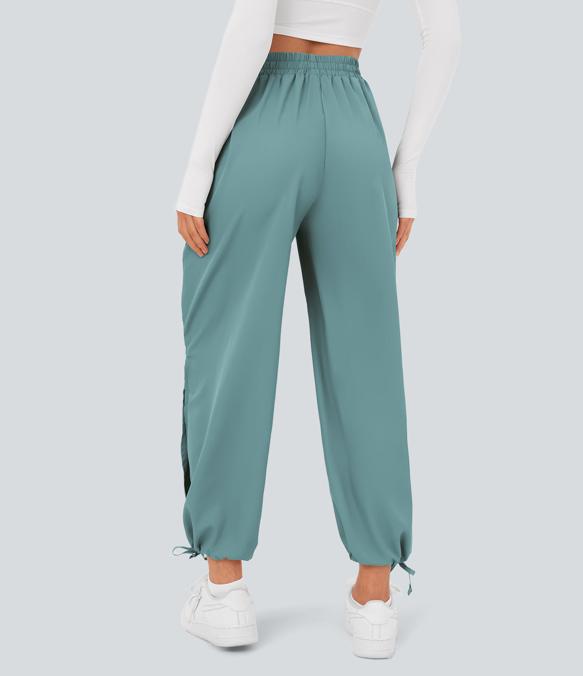 High Waisted Drawstring Side Pocket Split Hem Quick Dry Casual Joggers — Mineral Blue — view 2