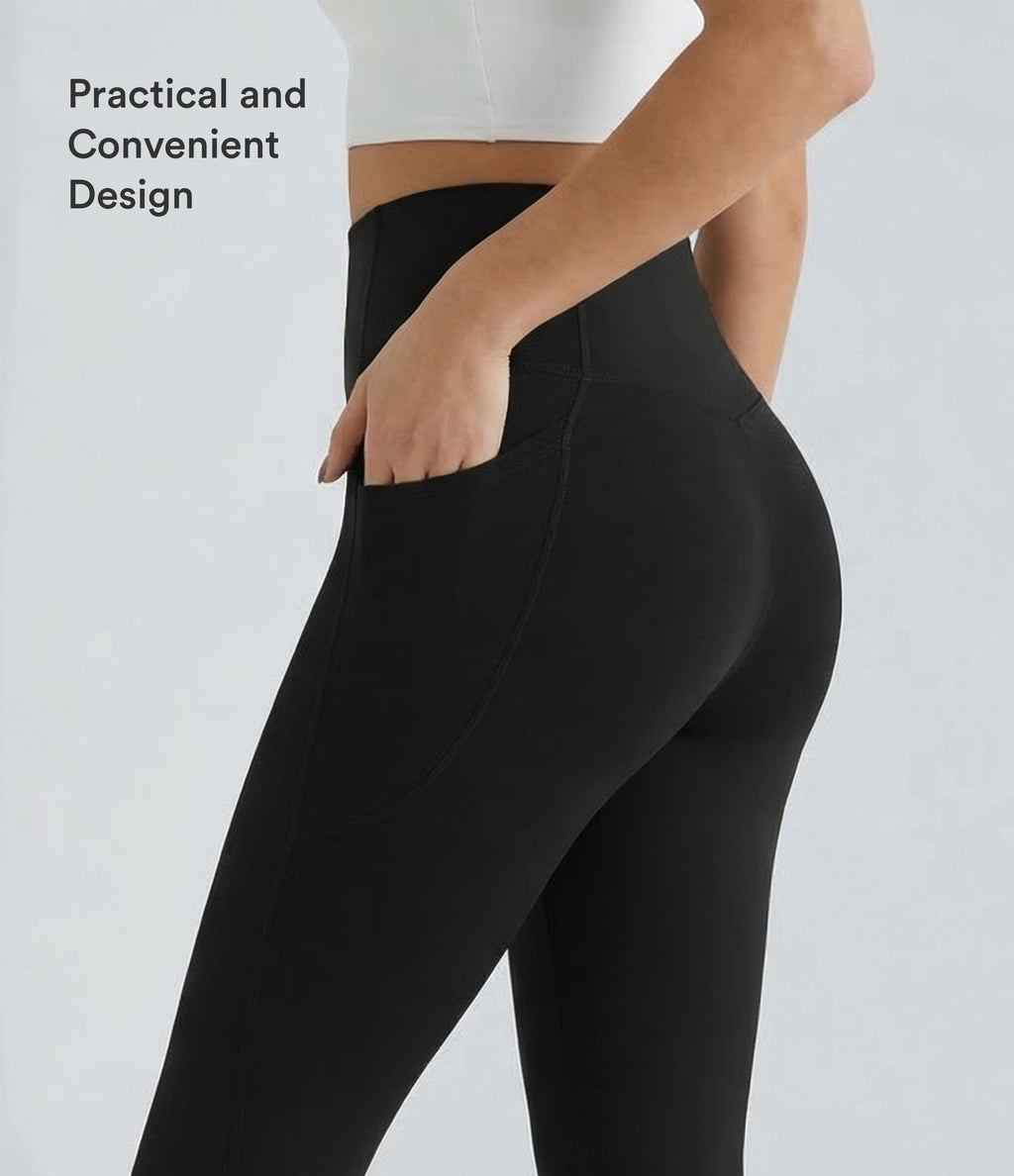 High Waisted Tummy Control Pocket Shaping Training Capri Leggings — Black — view 4