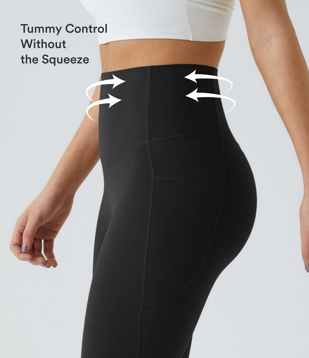 High Waisted Tummy Control Pocket Shaping Training Capri Leggings — Black — view 2