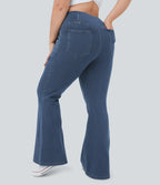 High Waisted Crossover Pocket InstantCool Washed Plus Size Casual Jeans — Light Cyan Denim — view 5