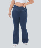 High Waisted Crossover Pocket InstantCool Washed Plus Size Casual Jeans — Ocean Blue Denim — view 1