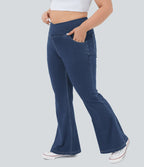 High Waisted Crossover Pocket InstantCool Washed Plus Size Casual Jeans — Ocean Blue Denim — view 3