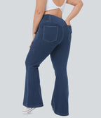High Waisted Crossover Pocket InstantCool Washed Plus Size Casual Jeans — Ocean Blue Denim — view 2