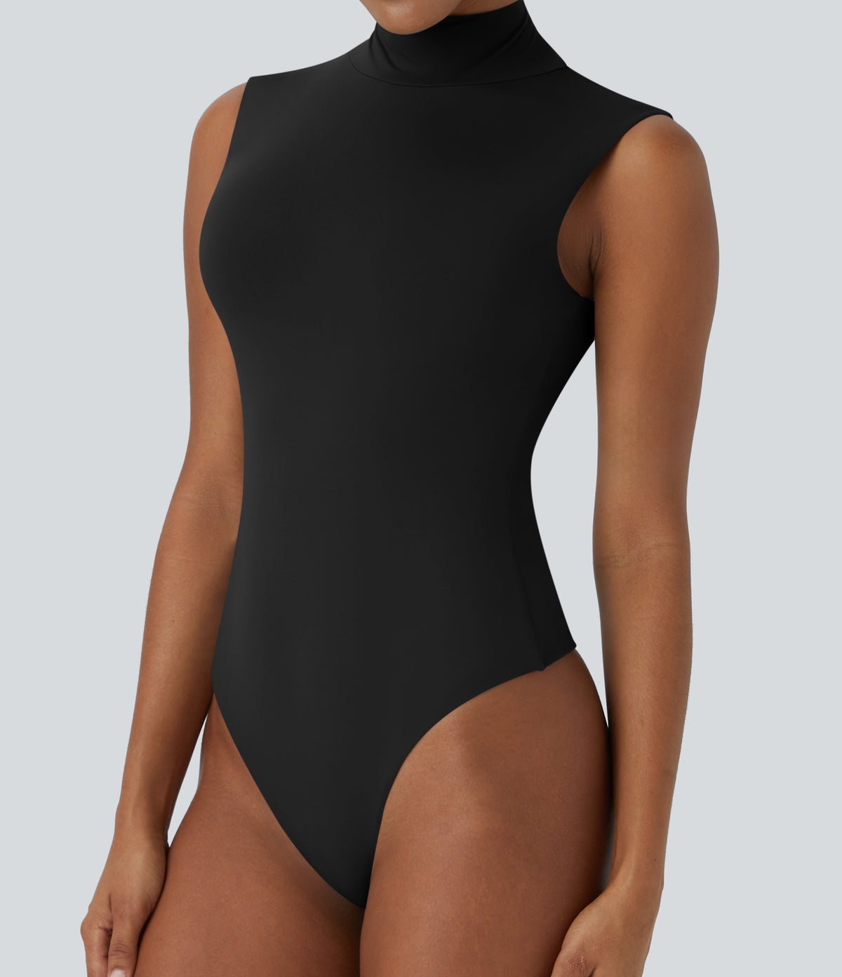 Stand Collar Sleeveless Plain Casual Bodysuit — Black — view 1