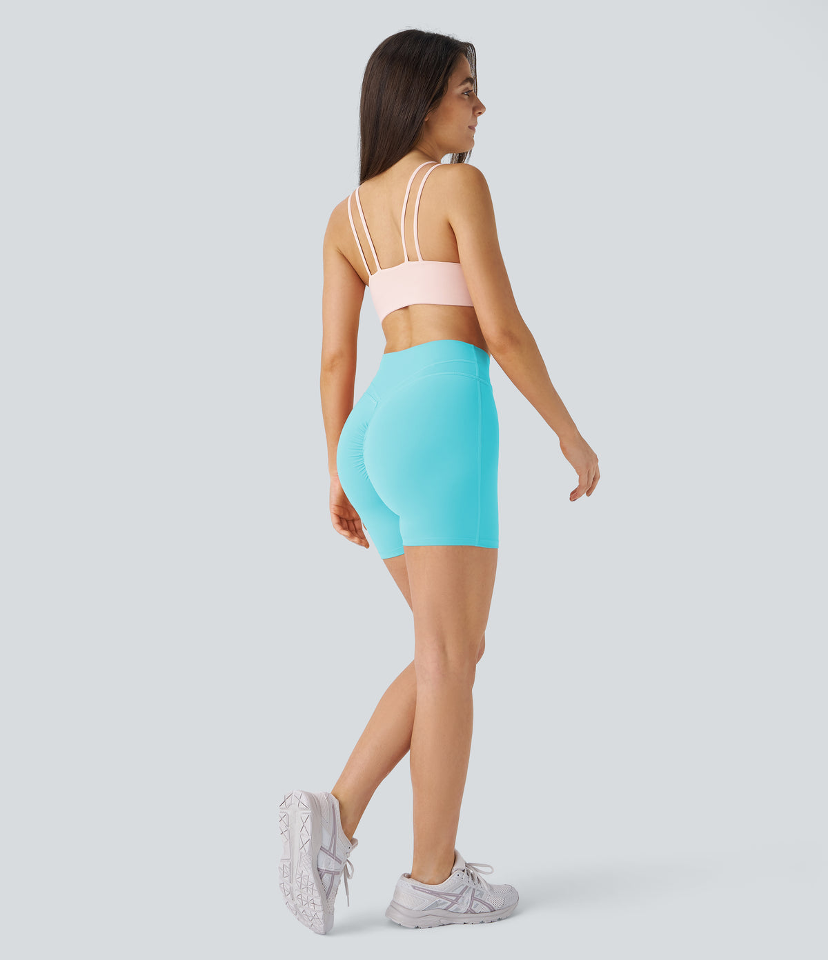 Plush High Waisted Crossover Ruched Yoga Shorts 5'' — Baroque Blue — view 7