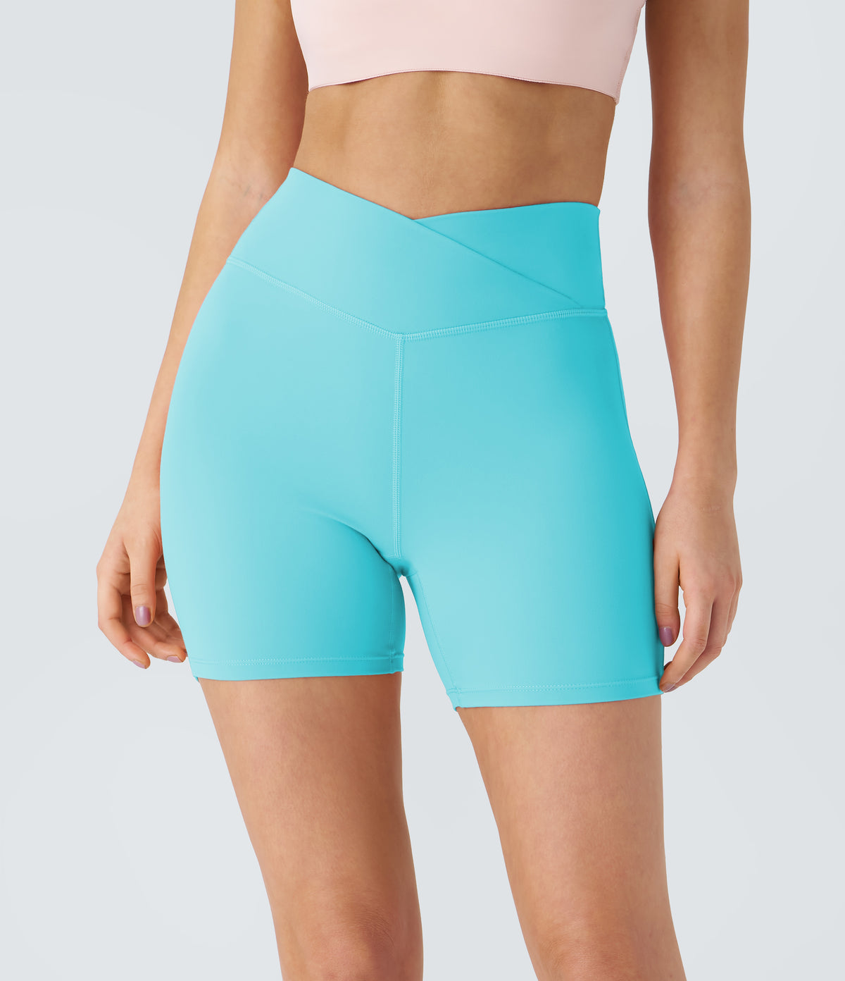Plush High Waisted Crossover Ruched Yoga Shorts 5'' — Baroque Blue — view 2