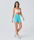 Plush High Waisted Crossover Ruched Yoga Shorts 5'' — Baroque Blue — view 6
