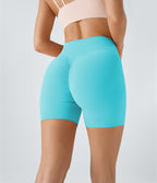 Plush High Waisted Crossover Ruched Yoga Shorts 5'' — Baroque Blue — view 1