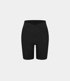 High Waisted Crossover Pocket Yoga Biker Shorts 7" — Black — view 8