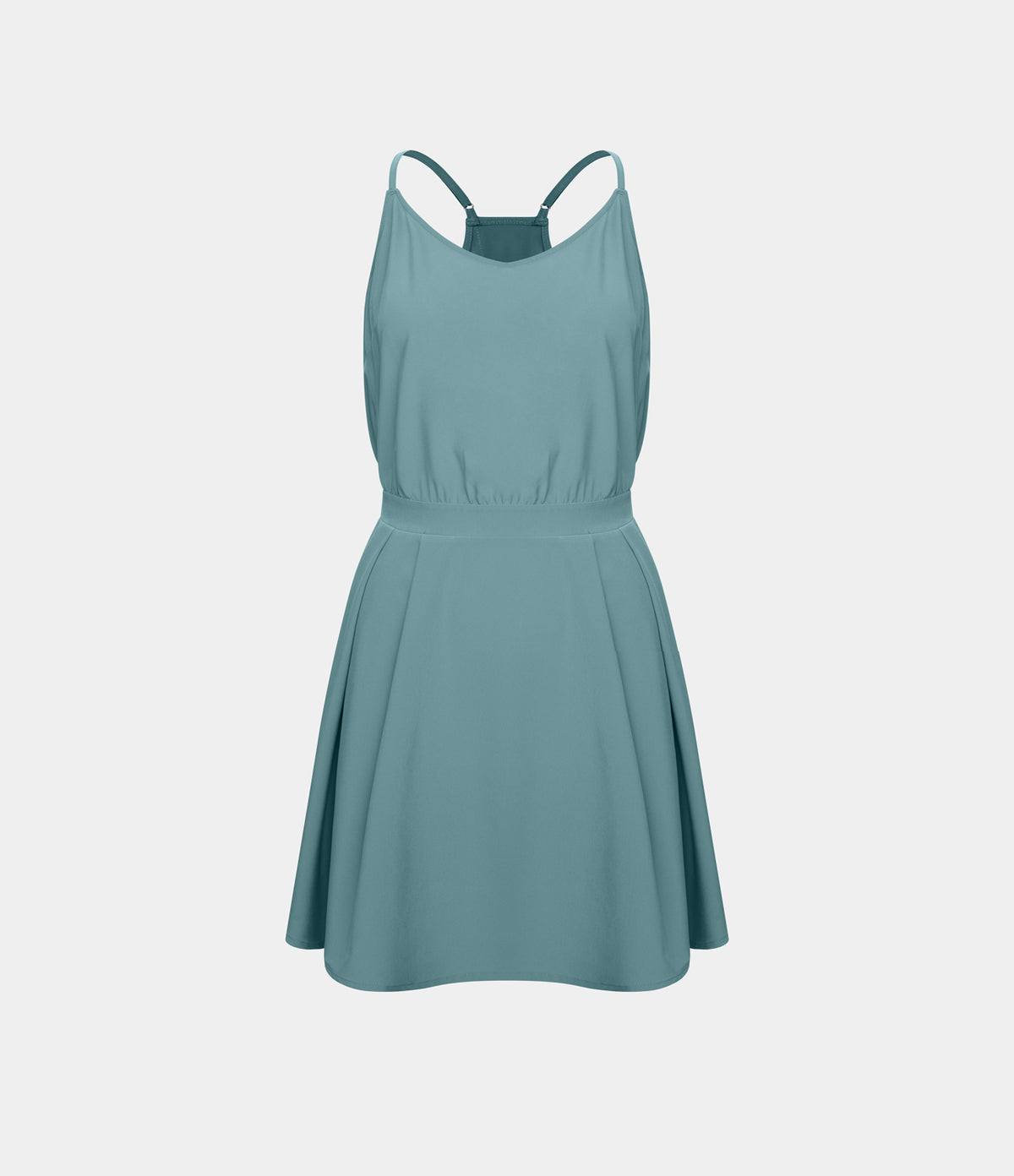 Cut Out Pocket Pleated Mini Quick Dry Casual Dress — Stone Blue — view 7