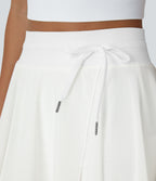 High Waisted Drawstring Contrast Mesh 2-in-1 Pocket Flowy Mini Flare Casual Skirt — White — view 5