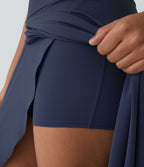 High Waisted High Low Ruffle 2-in-1 Flowy Quick Dry Casual Regular Maxi Skirt — Patriot Blue — view 6