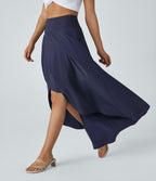 High Waisted High Low Ruffle 2-in-1 Flowy Quick Dry Casual Regular Maxi Skirt — Patriot Blue — view 1